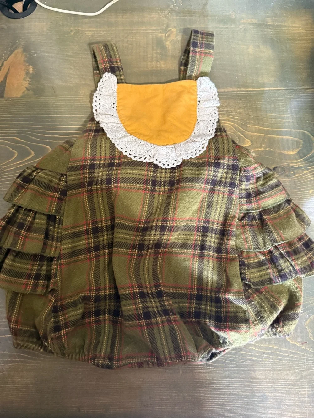 Ricrac and Ruffles plaid flannel romper size 18 M